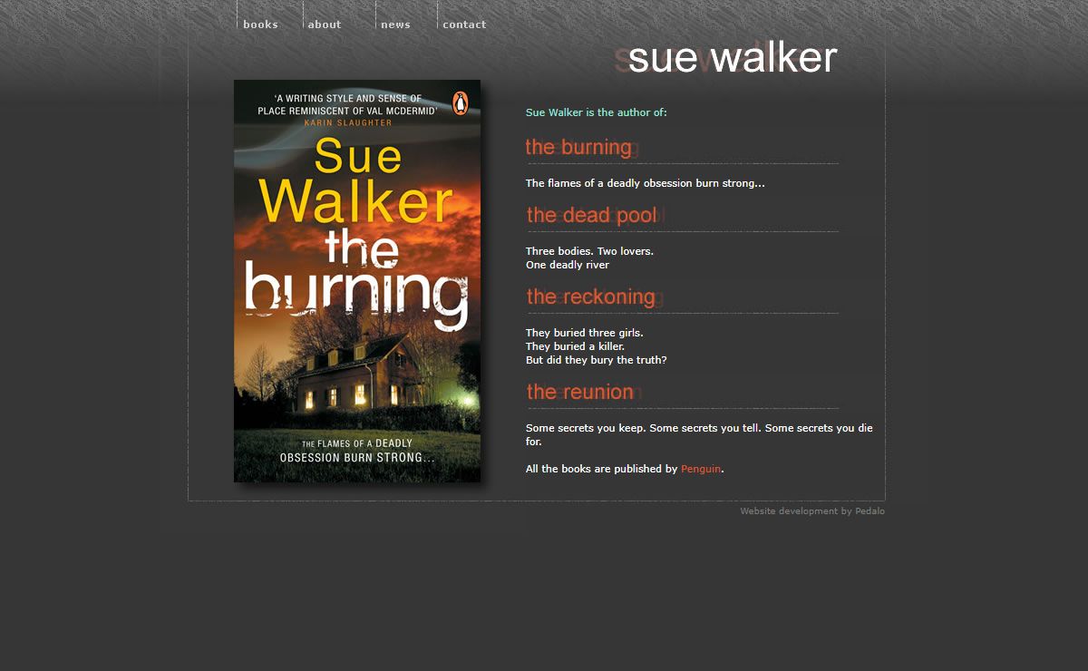 Sue Walker, author of The Reunion and The Reckoning, The Dead Pool out in 2007. Investigative television journalist