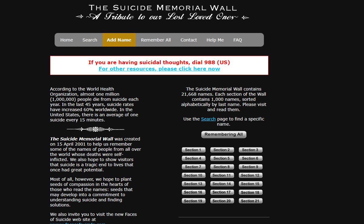 Suicide Memorial Wall