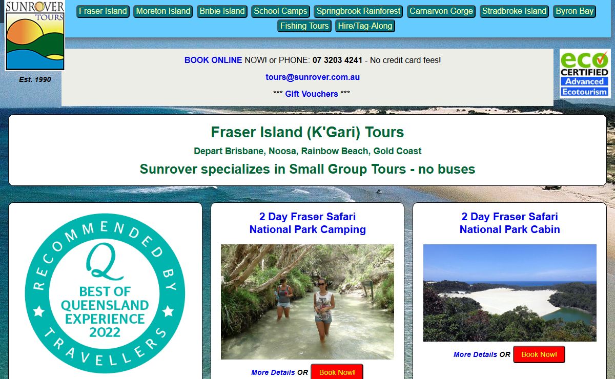Sunrover Camping & Accommodation Tours - Fraser Island (K'Gari), Moreton Island (Mulgumpin), Tangalooma, Carnarvon Gorge, Springbrook, Great Barrier Reef - sunrover.com.au