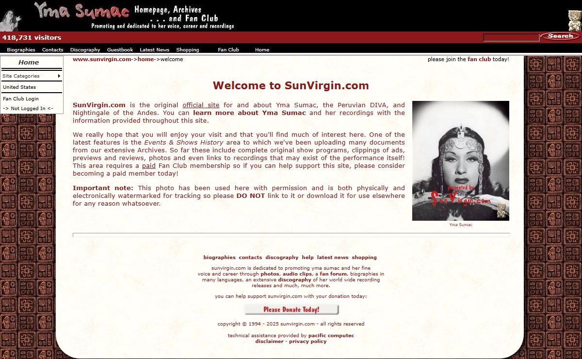 SunVirgin.com - Yma Sumac Homepage