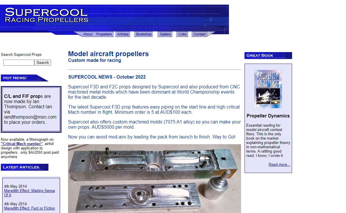 Model aircraft propellers custom made for racing