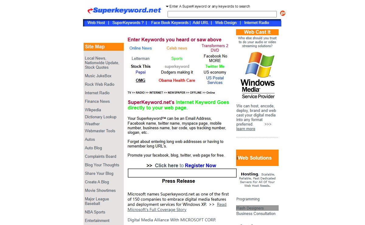 SuperKeyword™ Goes directly to your web page, Facebook, Twitter, Blog.