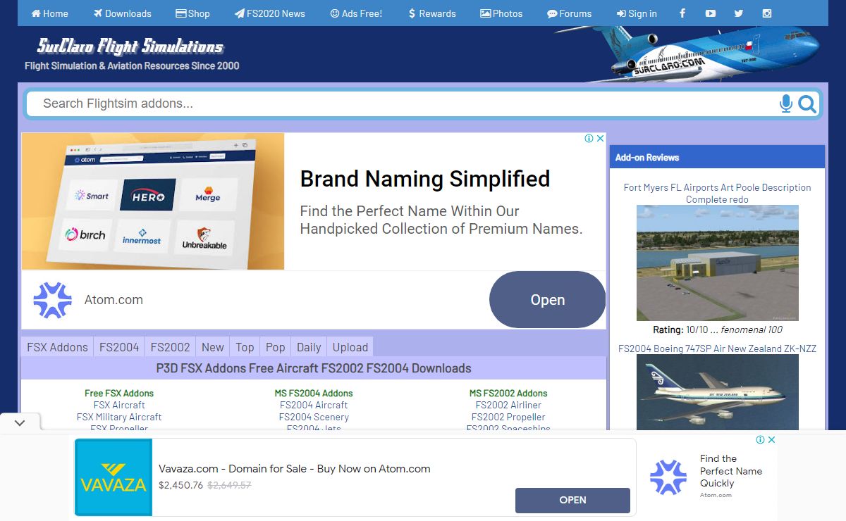 SurClaro FSX Addons Free Aircraft Downloads P3D FS2004 FS2002