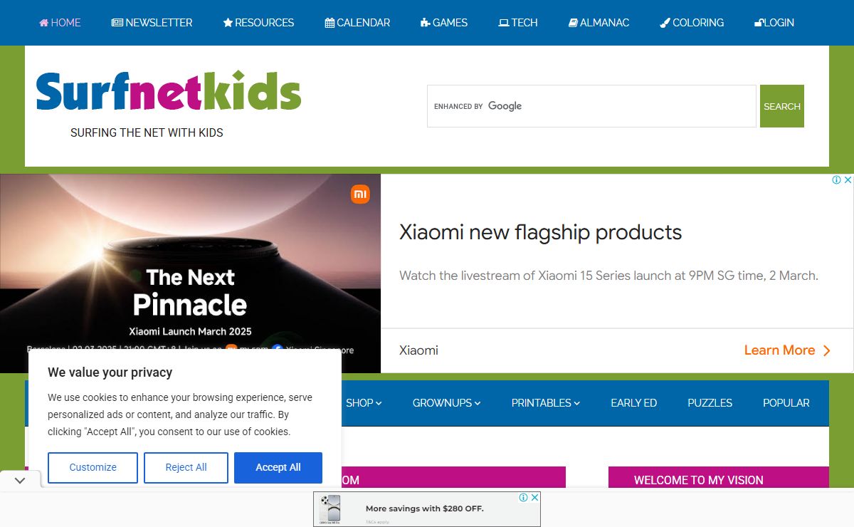 Surfnetkids » educational website reviews, games, puzzles, coloring and tech tips