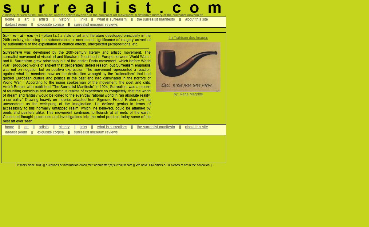 Welcome to Surrealist.com - Surrealism, Surrealist & Surrealism Artist and Surrealist & Surrealism Art. Comprehensive history of all things surrealist