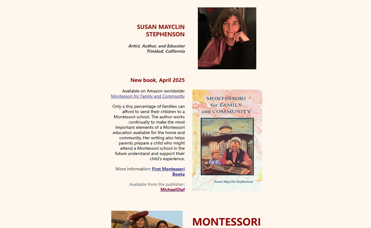 Susan Mayclin Stephenson - Artist, Montessori Author, Speaker, Consultant