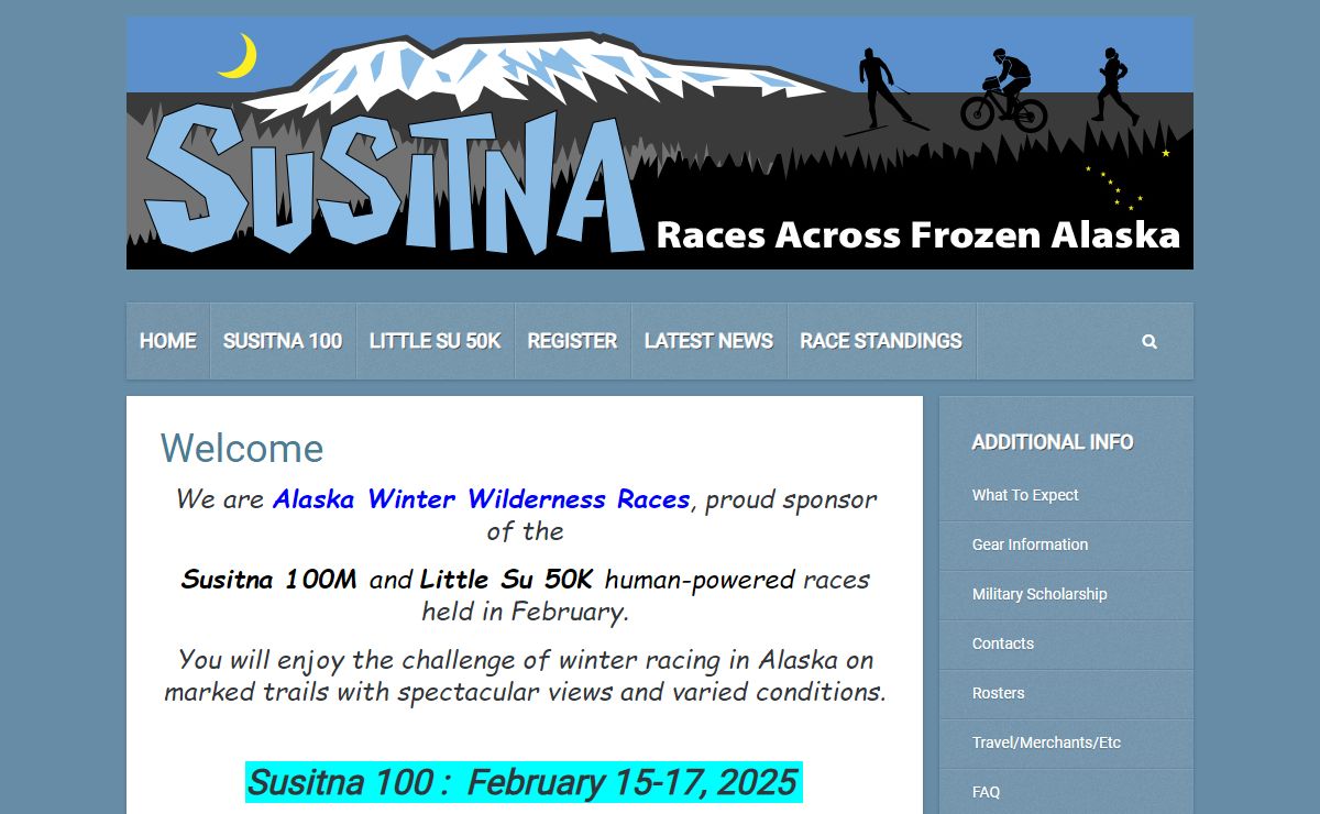 Susitna100.com - 100 mile & 50k winter races on marked trails in remote frozen Alaska - Home