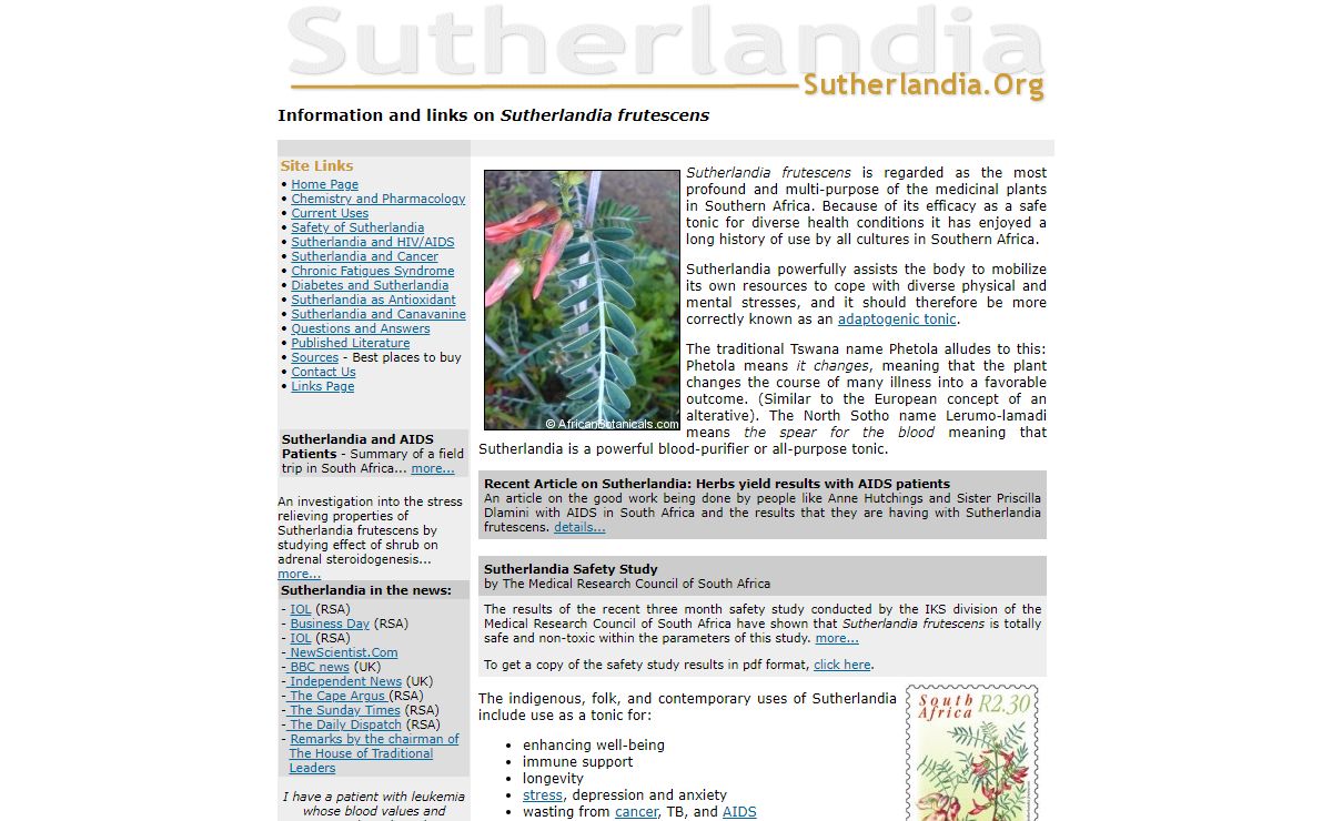Sutherlandia Dot Org - Information and links site on Sutherlandia frutescens