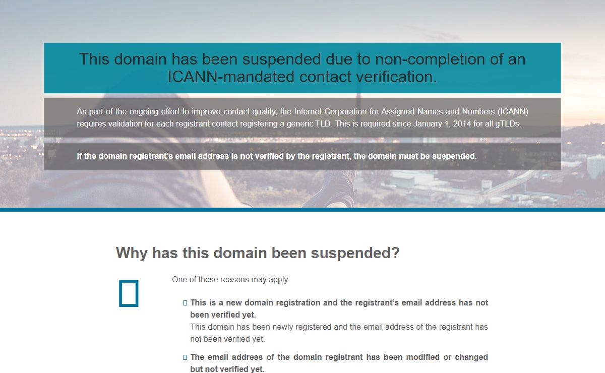 Contact Verification Suspension Page