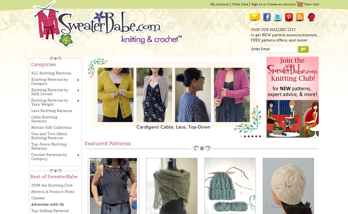 Knitting patterns for pdf download from SweaterBabe.com