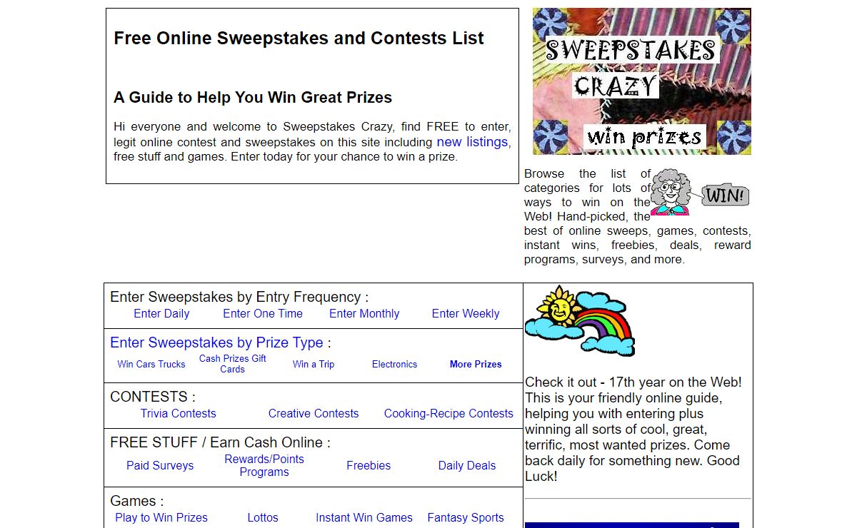 Free Online Sweepstakes Contests List, Enter to Win a Prize