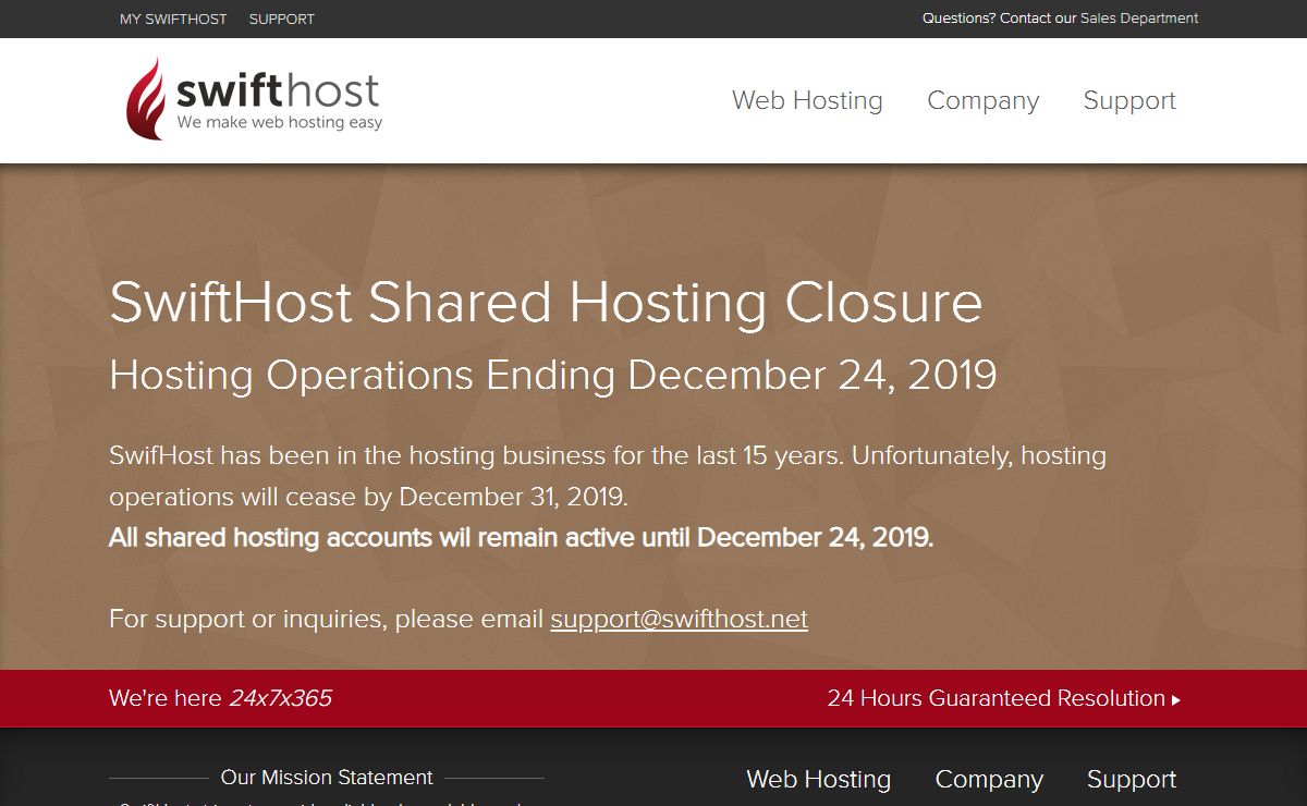 SwiftHost Home Page