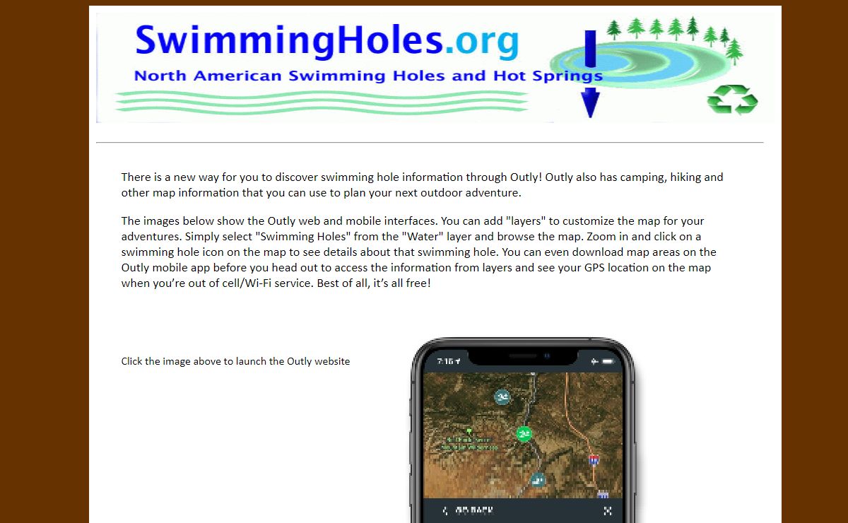swimmingholes.org Swimming Holes and Hot Springs rivers creek springs falls hiking camping outdoors skinny dipping