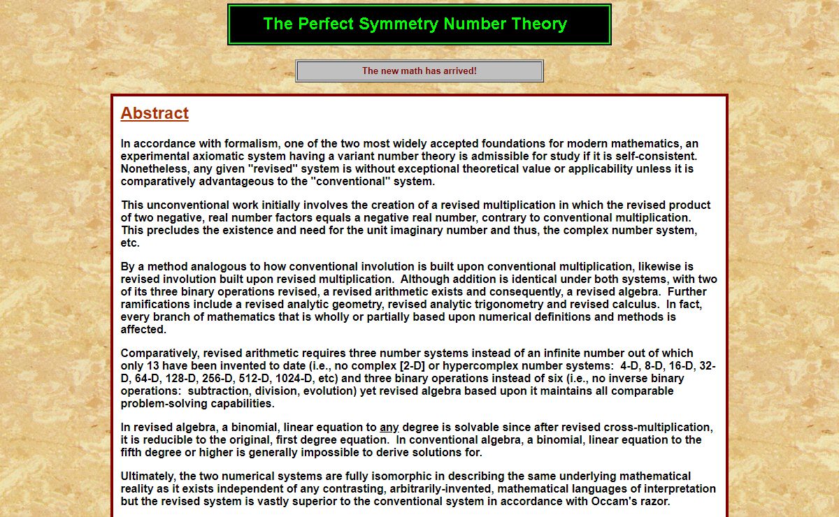 Perfect Symmetry Number Theory