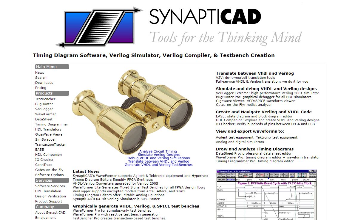 SynaptiCAD: Timing diagram software, Verilog simulator and Verilog compiler tools, VHDL/Verilog TestBench Generation