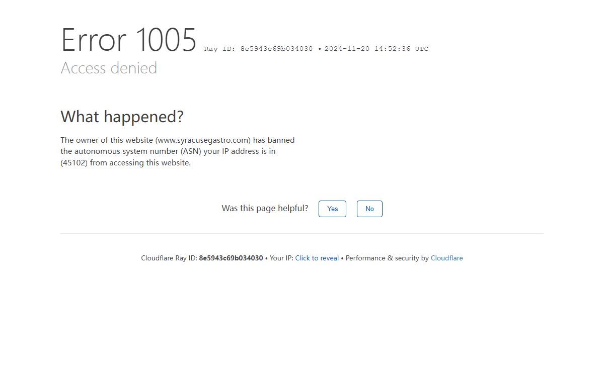 Access denied | www.syracusegastro.com used Cloudflare to restrict access