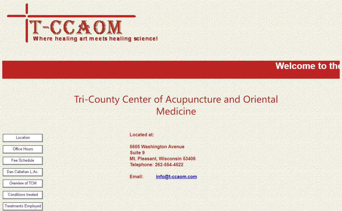 Website of Tri-County Center of Acupuncture and Oriental Medicine serving Racine and Kenosha Wisconsin by employing Traditional Chinese Medicine and other modalities of Oriental Medicine.