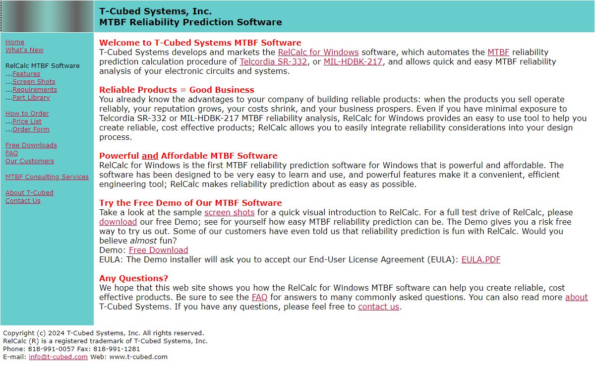 MTBF Reliability Prediction Calculation Software for MIL-HDBK-217 and Telcordia (Bellcore) SR-332 - T-Cubed Systems, Inc.