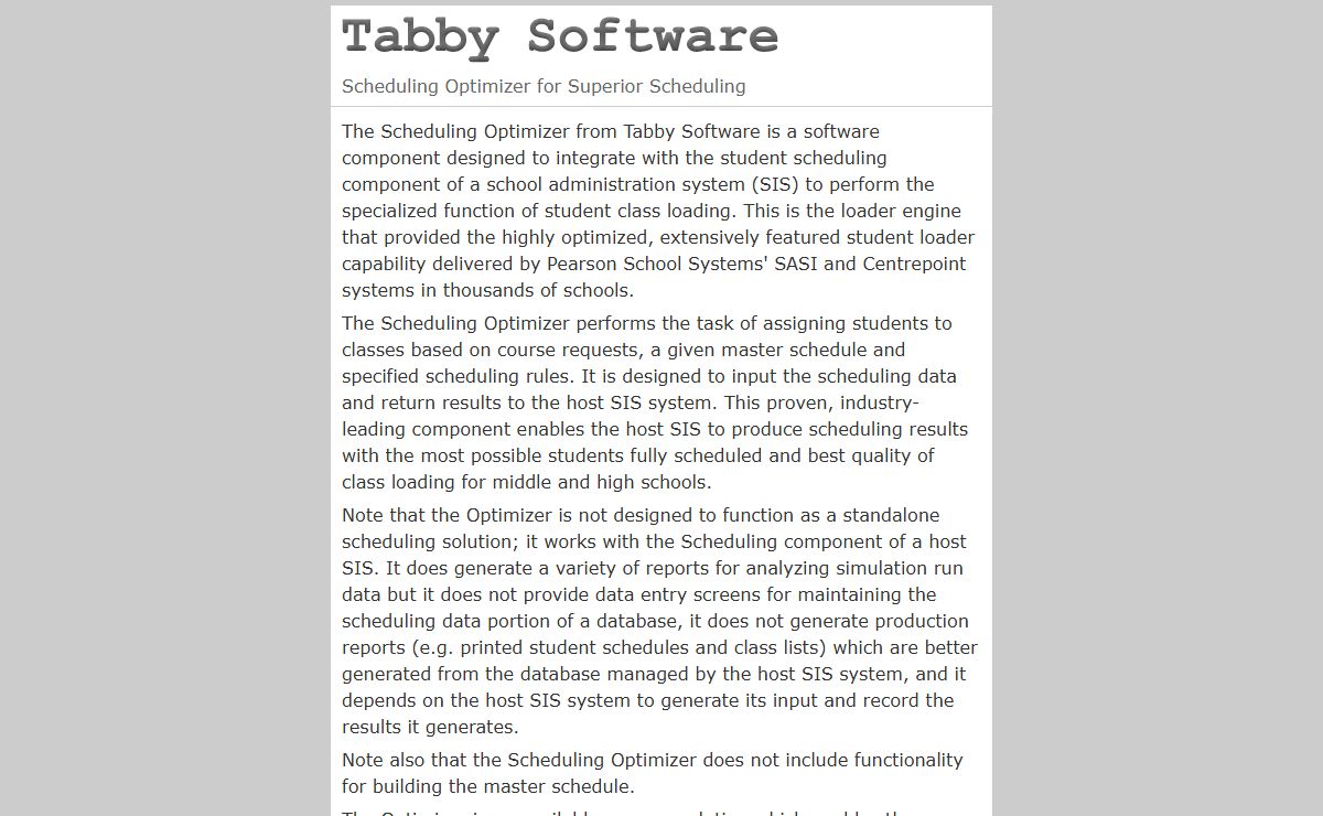 Scheduling Optimizer, superior loading for middle and high schools - Tabby Software