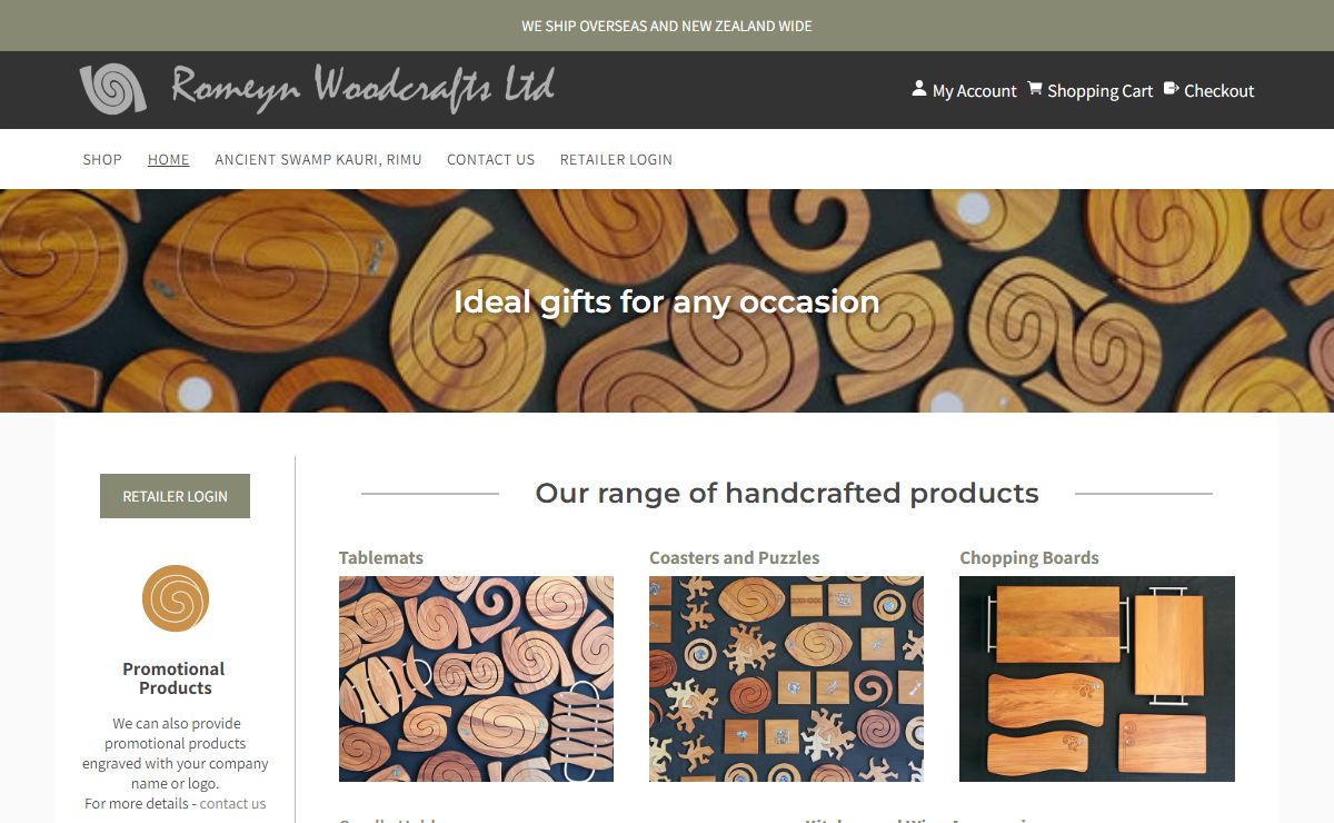 Romeyn Woodcrafts, manufacturers of uniquely crafted spiral tablemats and coasters from native New Zealand timbers. Promotional and advertising products