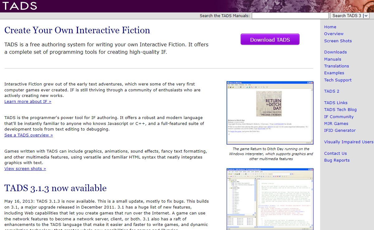 TADS - the Text Adventure Development System, an Interactive Fiction authoring tool