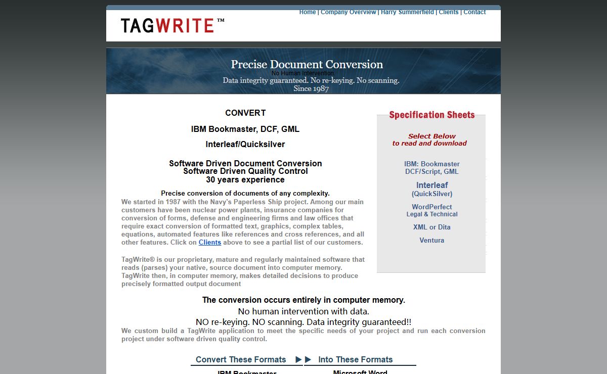 TagWrite - Convert Interleaf, Bookmaster, DCF, WordPerfect, Ventura To RTF,XML,Word