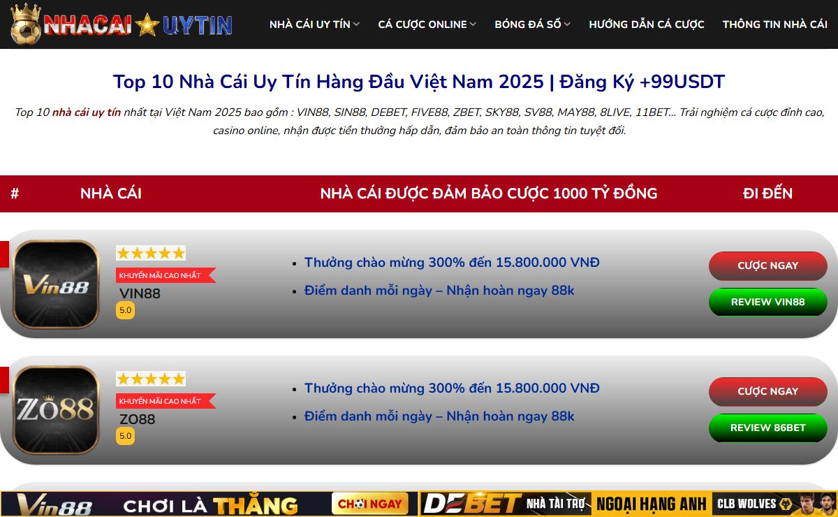 Top 10 Nhà Cái Uy Tín Hàng Đầu 2025 | Việt Nam Football