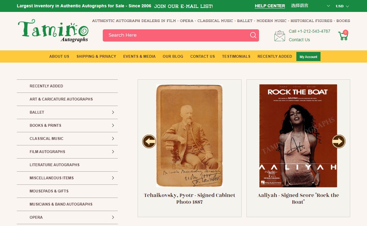 Authentic Signed Autographs for Sale | Rare Music, Film & Dance Memora – Tamino Autographs