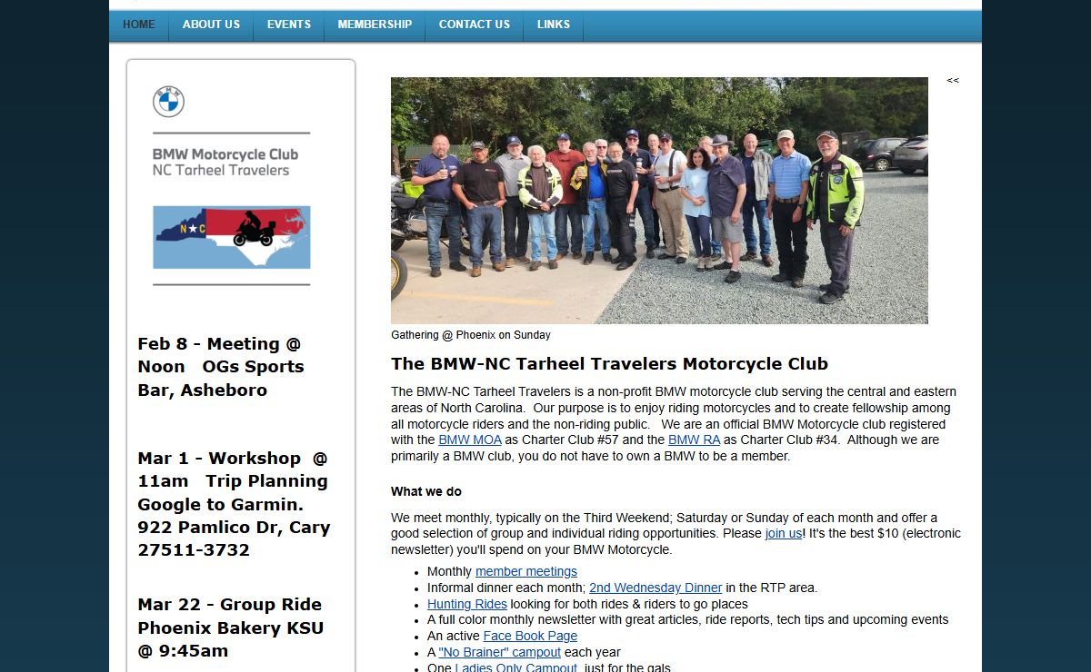 The North Carolina Tarheel Travelers BMW Motorcycle Club - BMW-NC Tarheel Travelers Motorcycle Club. Serving eastern North Carolina.