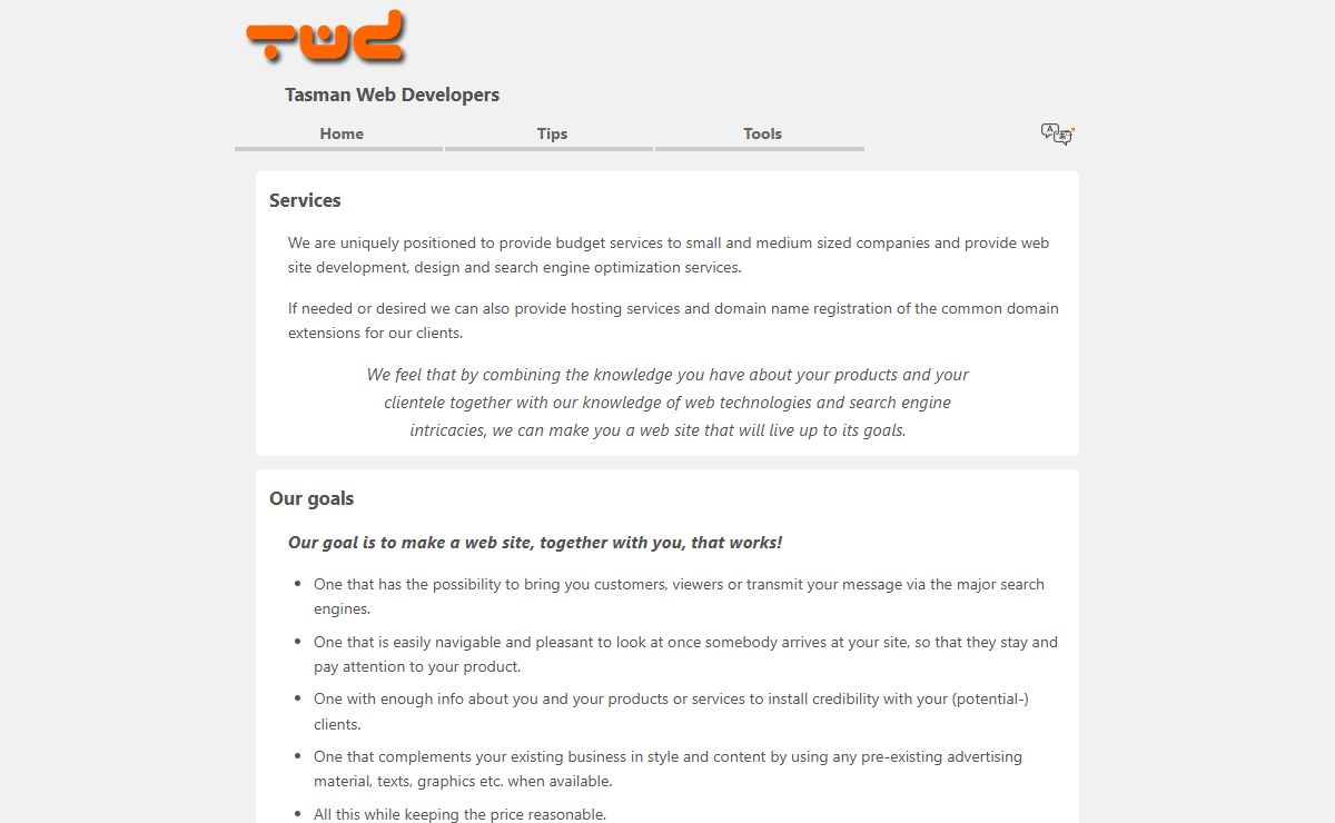 Tasman Web design Chile, Budget web sites for small businesses and individuals