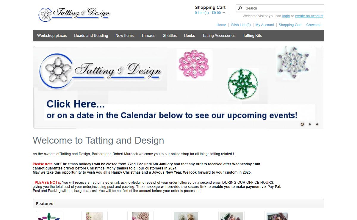 Tatting and Design stock tatting threads, tatting shuttles and books about tatting