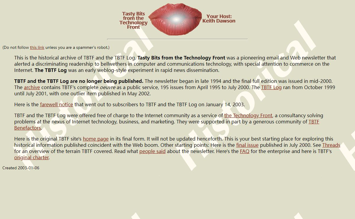 Tasty Bits from the Technology Front -- Historical Archive