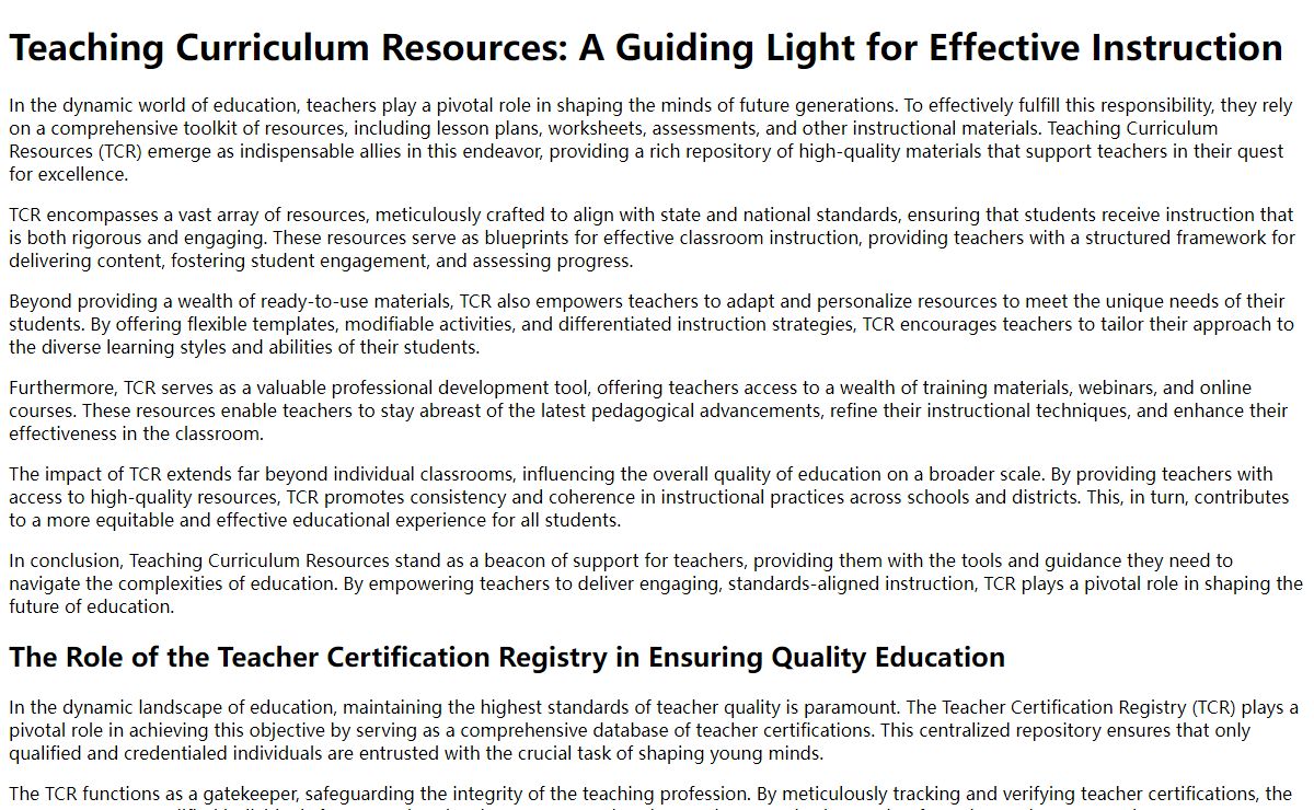 Teaching Curriculum Resources