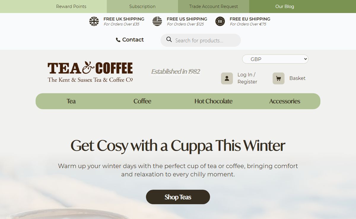 Tea and Coffee Shop UK | The Kent Tea and Coffee Co