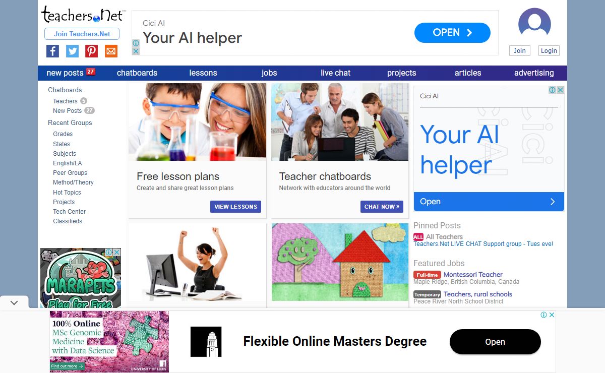 Teachers.Net – TEACHERS – Education resources, Teacher chat, lesson plans, teaching jobs. Teachers.Net for the most active teacher chatboards & teacher chatrooms, featuring thousands of teaching jobs, over 150 teacher mailrings and over 150 teacher chatboards, and live teacher chat 24 hours a day. Teachers.Net lesson bank offers over 3000 free lesson plan and curriculum and teacher project ideas. Our reference desk and library and teacher tools help teachers fully embrace today’s opportunities. Lesson plans and teaching tools, searchable teacher job listings and teaching career resources, reference desk and curriculum tools. Teachers – make Teachers.Net your homepage today!