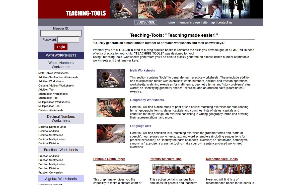 Teaching-Tools.com: the easy and fast way to create language arts, geography and math worksheets.