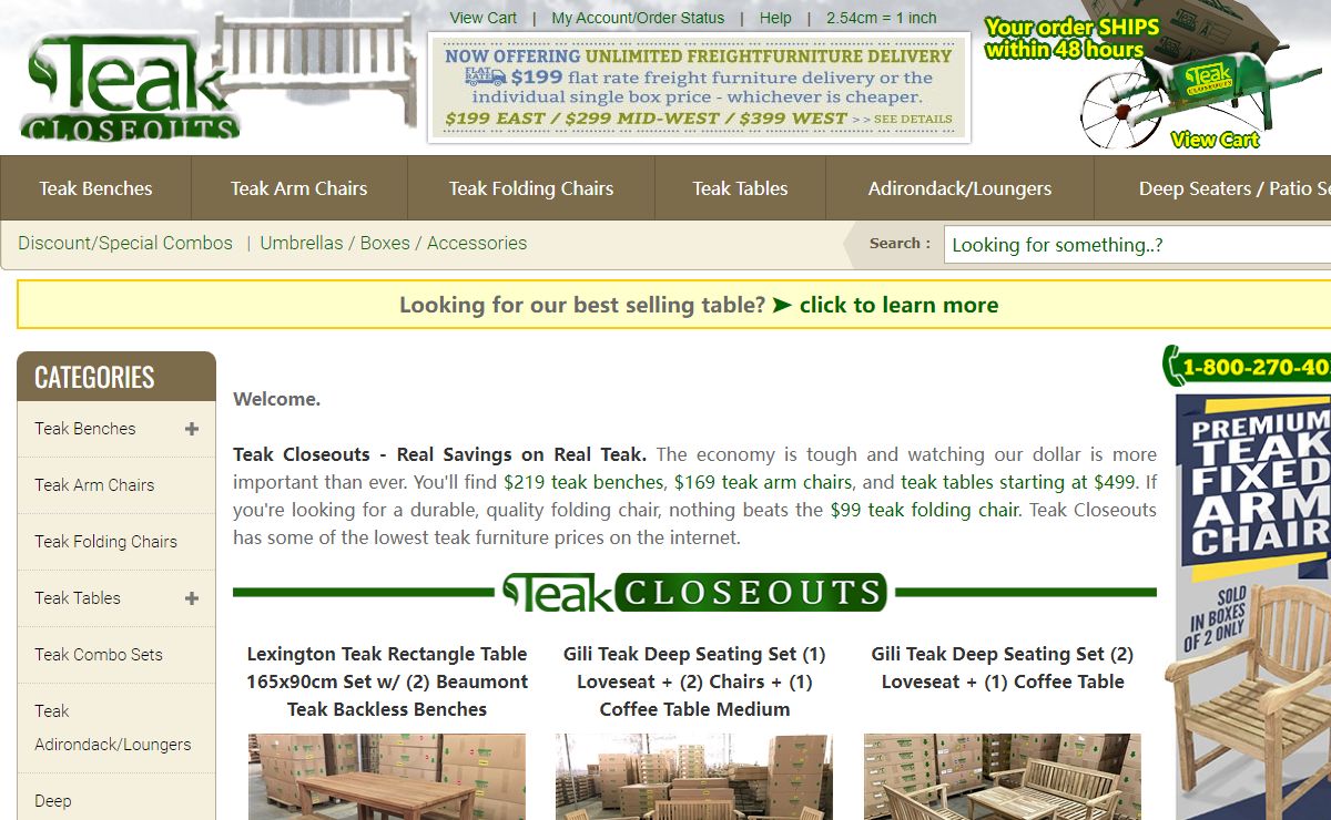 Teak Closeouts: discount teak furniture - easy ordering and fast delivery