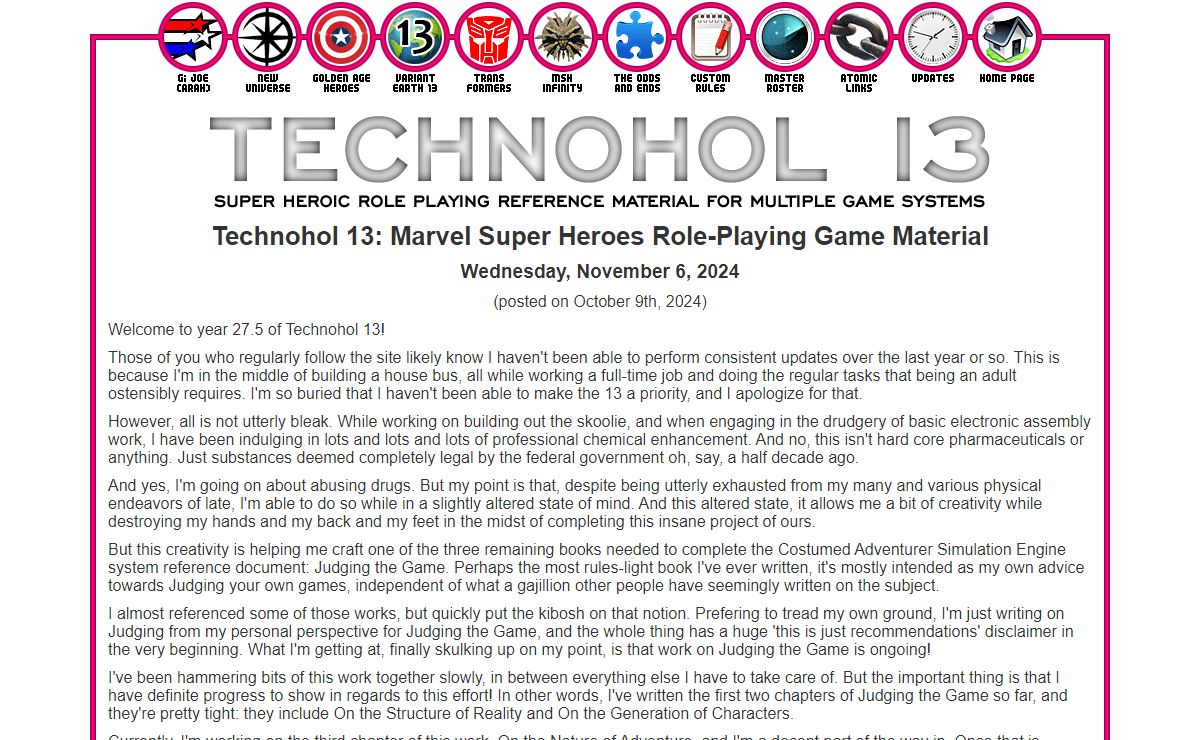 Technohol 13: Marvel Super Heroes RPG (Classic & Saga) Source Material