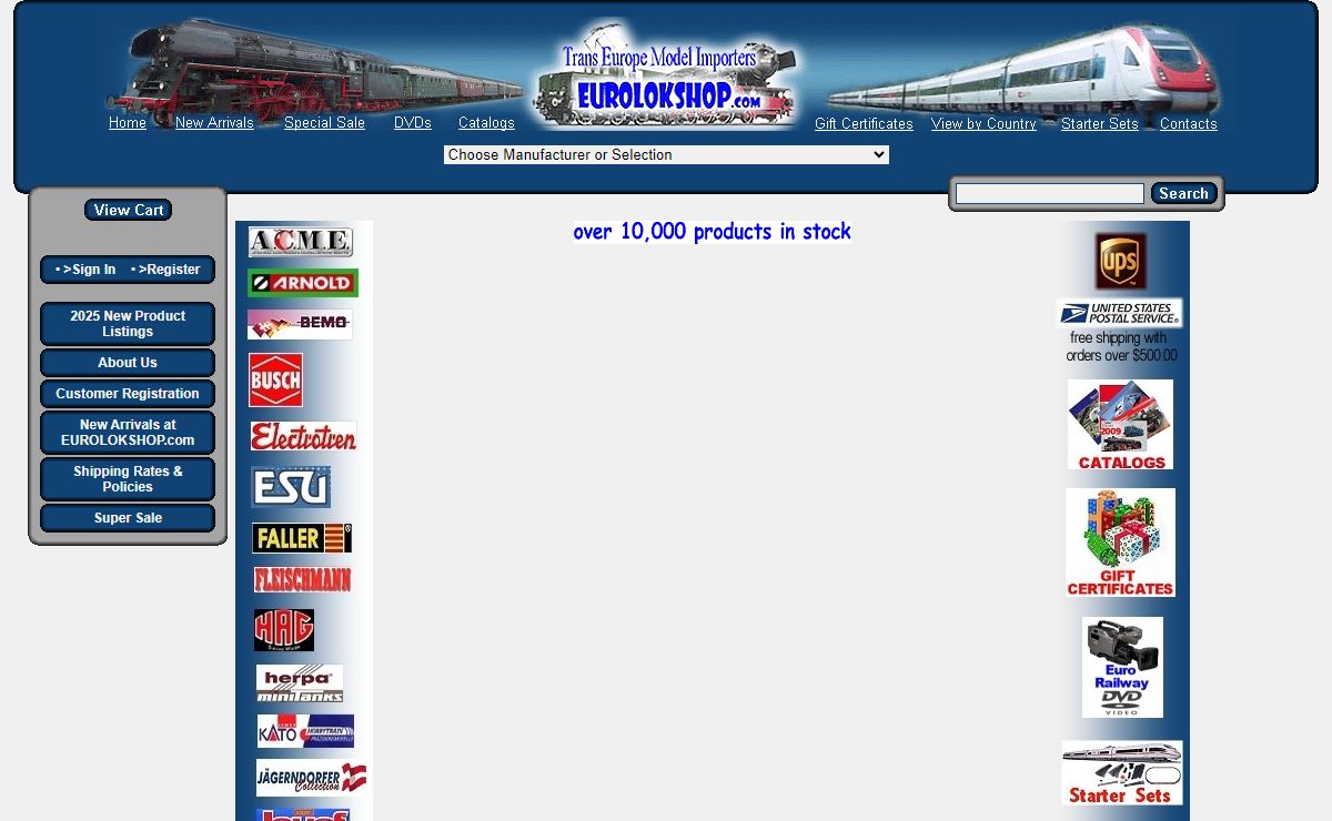 EUROLOKSHOP Discount European Model Trains & Accessories with large inventory of Digital HO HOm HOe and N scales, DVD and VHS, collector locomotives