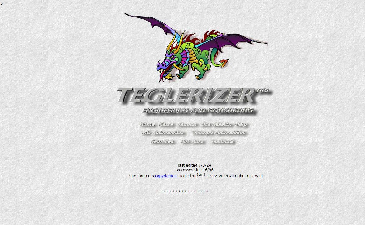 Teglerizer's Initial Site Entry Screen