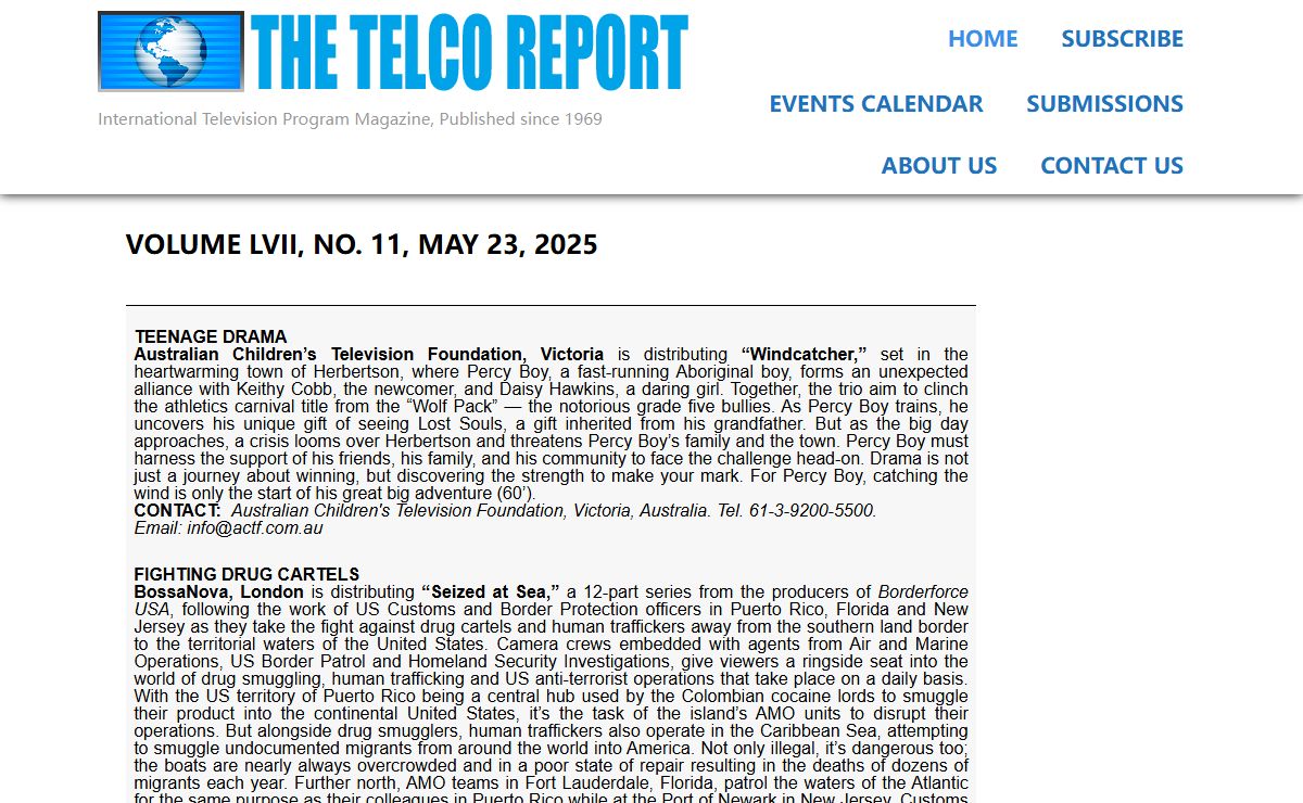 The Telco Report – International Television Program Magazine, Published since 1969