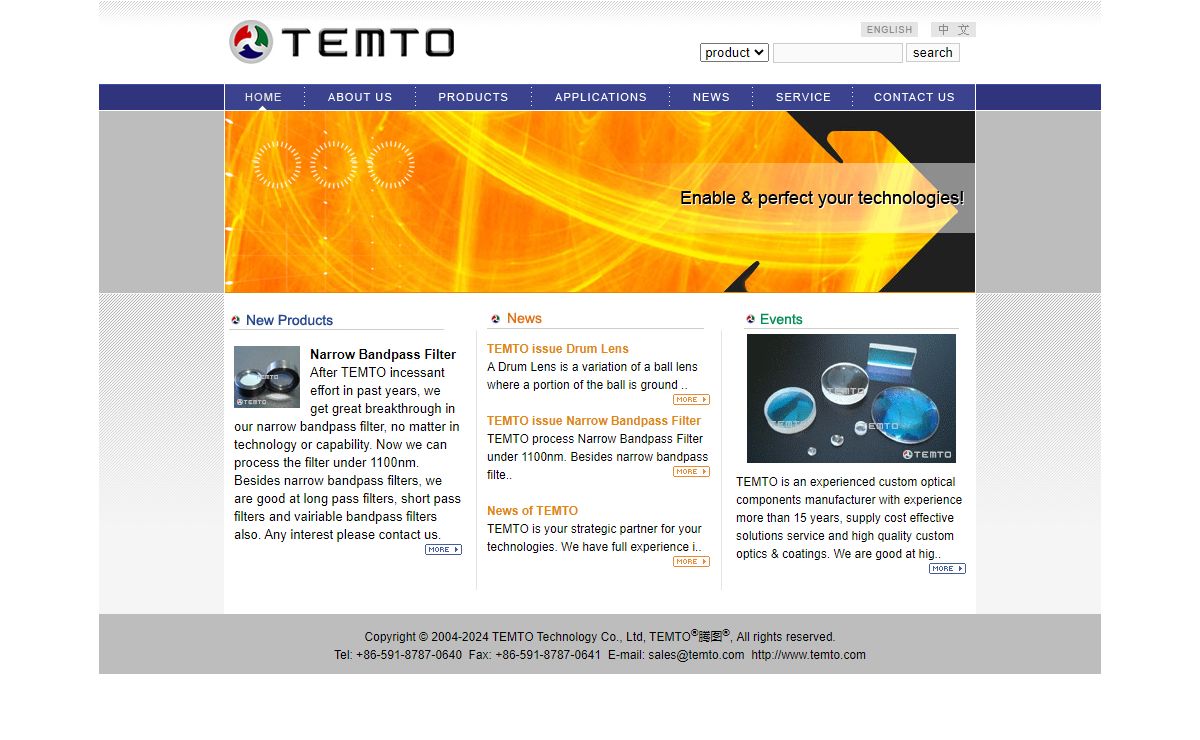 TEMTO - Manufacturer of Lens, Prism, Filter, Window, Mirror, Waveplate, Polarizer.