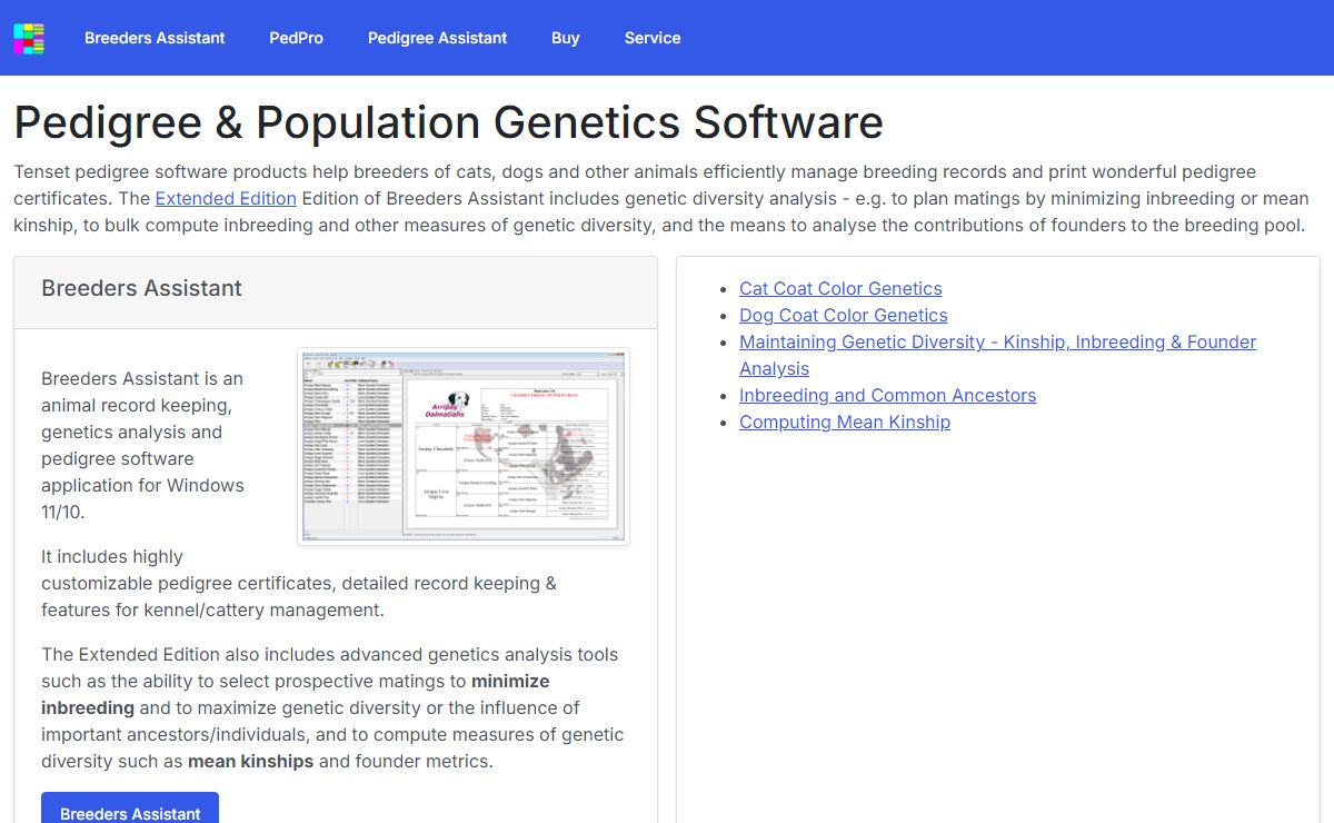 Tenset - Pedigree Software, Compute Inbreeding, Mean Kinship, Breeding Software