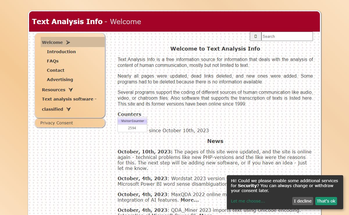 Text Analysis Info - Welcome