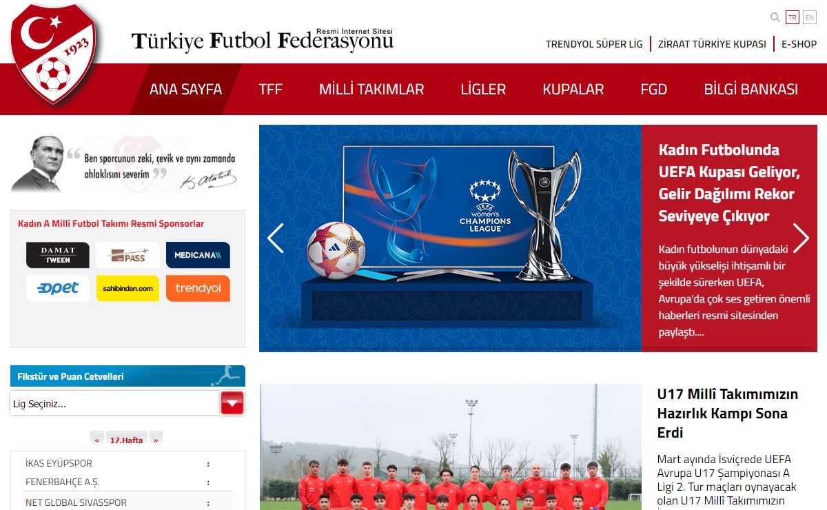 Türkiye Futbol Federasyonu Resmi İnternet Sitesi Ana Sayfa TFF