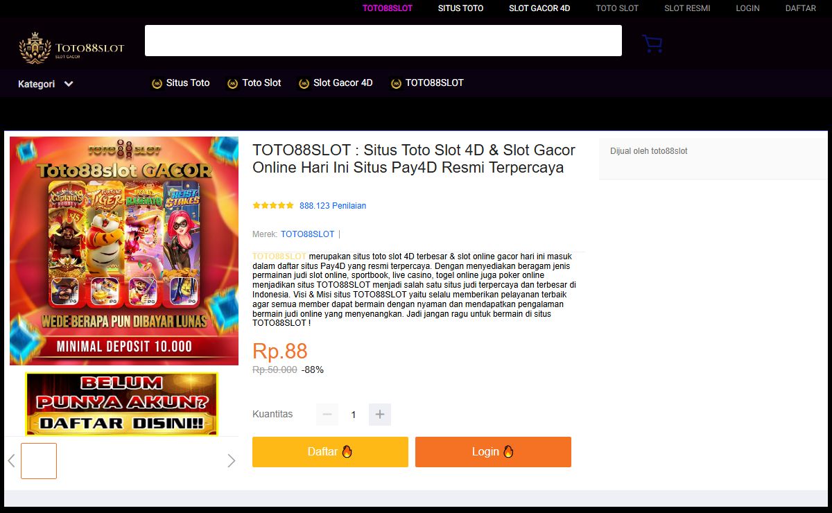 TOTO88SLOT : Situs Toto Slot 4D & Slot Gacor Online Hari Ini Situs Pay4D Resmi Terpercaya