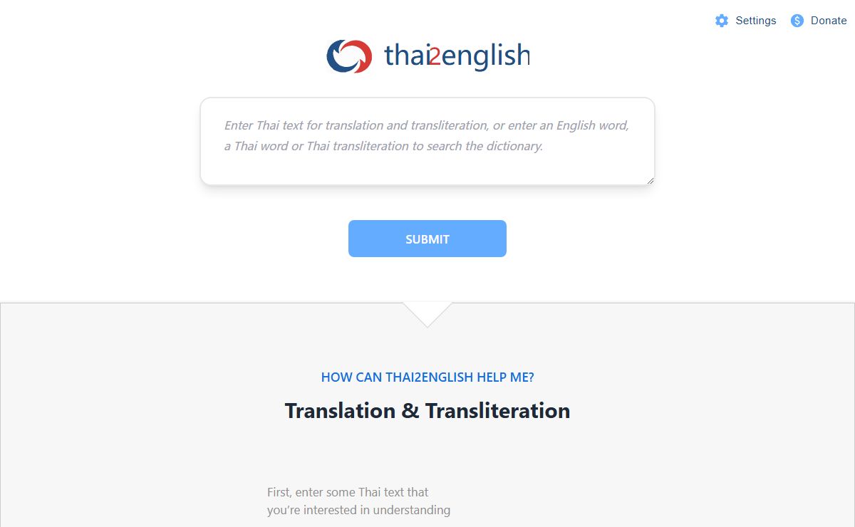 Thai to English dictionary, translation and transliteration