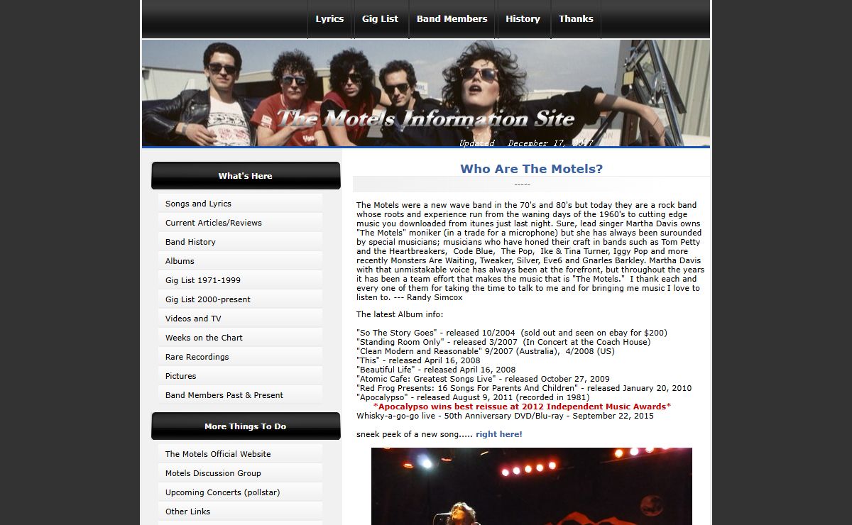 The Motels Information Site