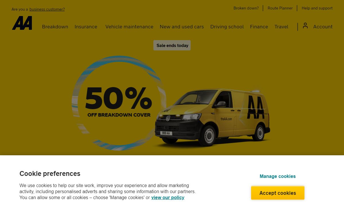 AA SALE | Get 50% off Breakdown Cover | Insurance, Route Planner