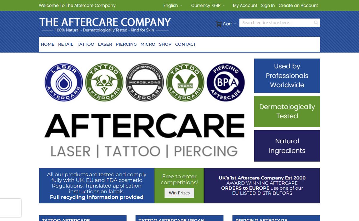 Tattoo Aftercare® BPA Piercing Aftercare® Laser Aftercare® - UK’s 1st skin care range recommended by professionals worldwide.